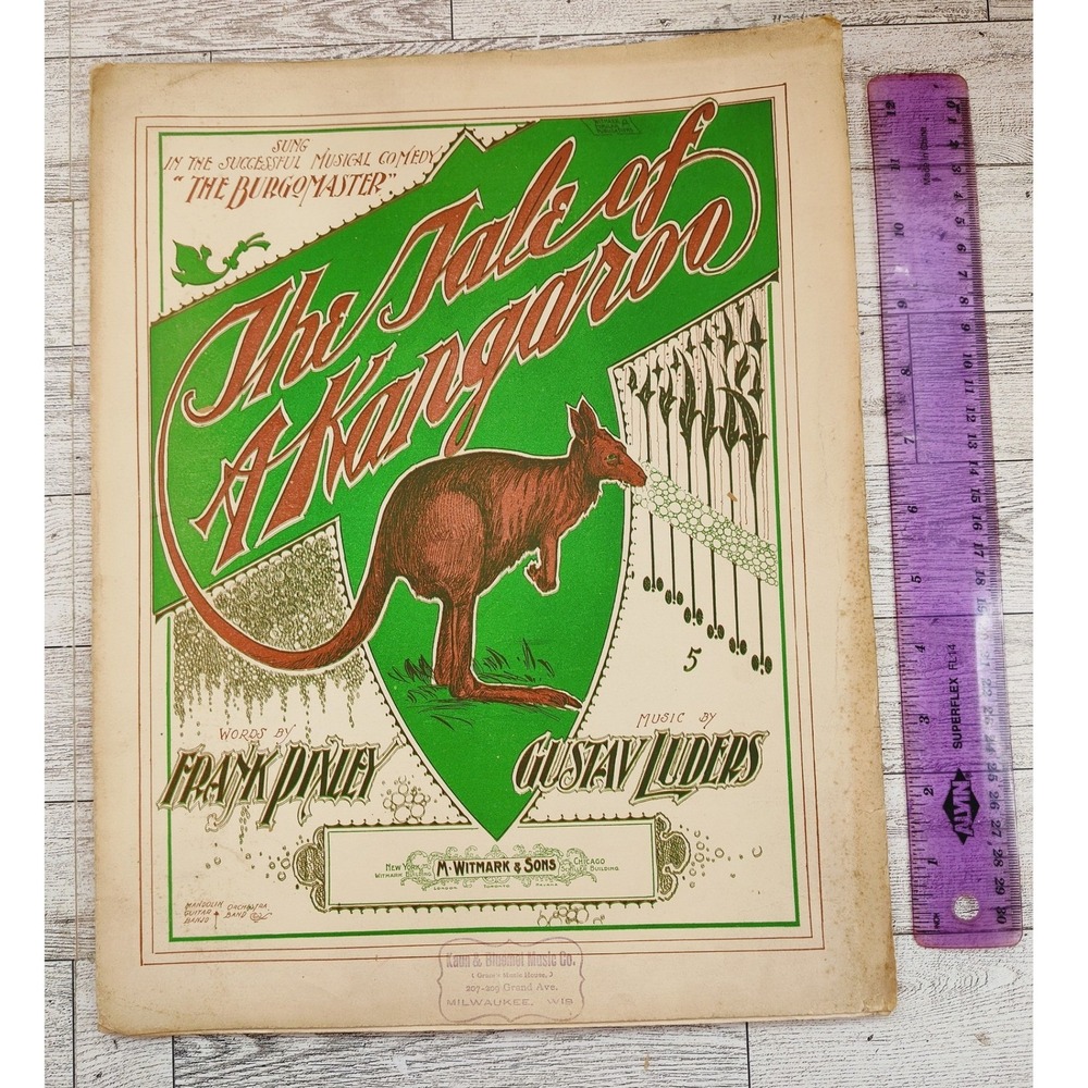 1900 The Tale of the Kangaroo Antique Sheet Music Musical Comedy Wall Art Decor